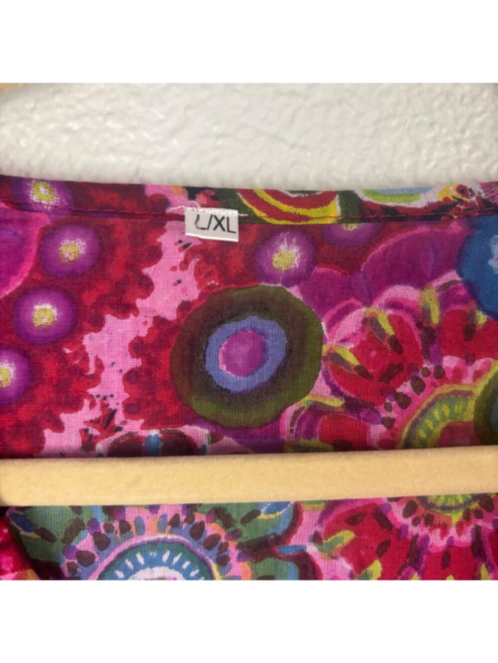 ✨3/$30 L/XL Hippie Boho Floral Tunic Top With Tie-Front Vibrant Mandala Print - Picture 4 of 6